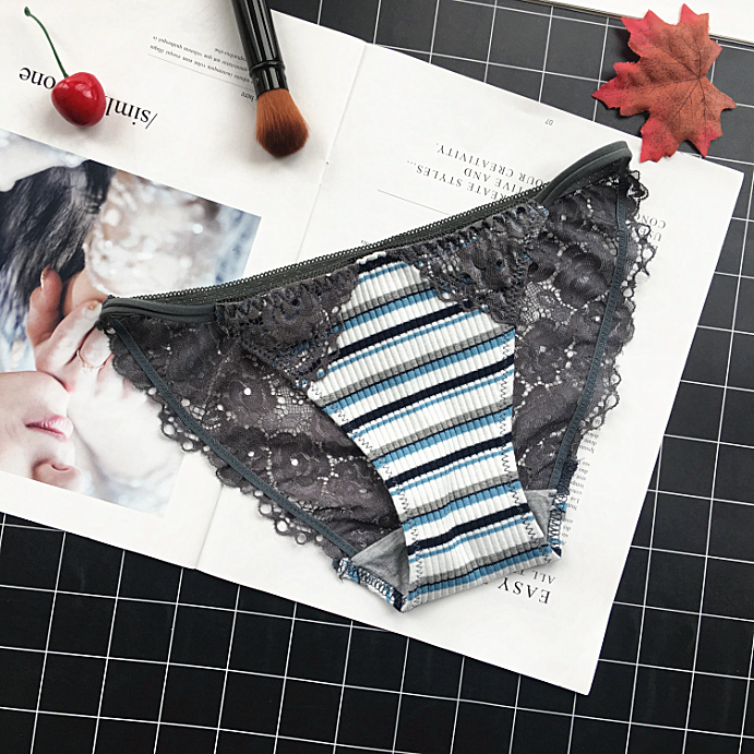 Horizontal Striped Colorful Lace Panties-Dark Gray-Theone Apparel