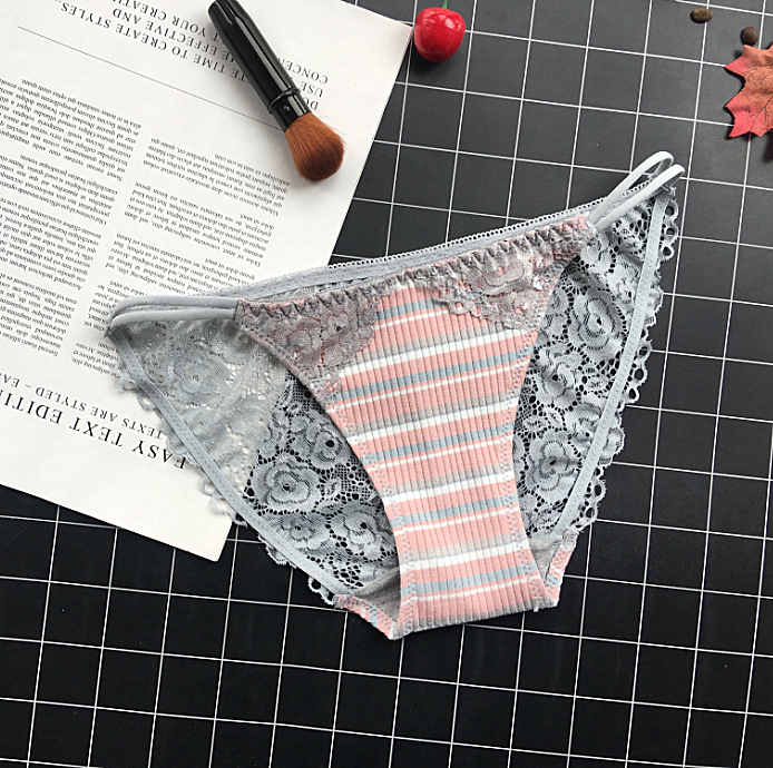Horizontal Striped Colorful Lace Panties-Gray-Theone Apparel