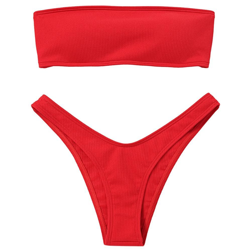 Strapless Solid Color Low Waist Bikini