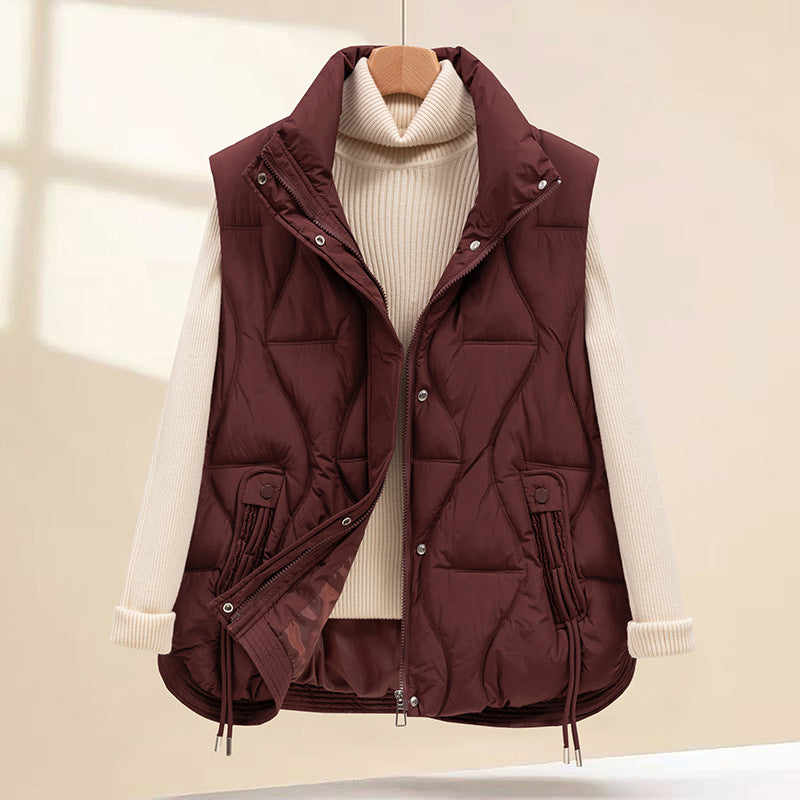 Short Quilted Cotton Padded Vest With Pockets For Women