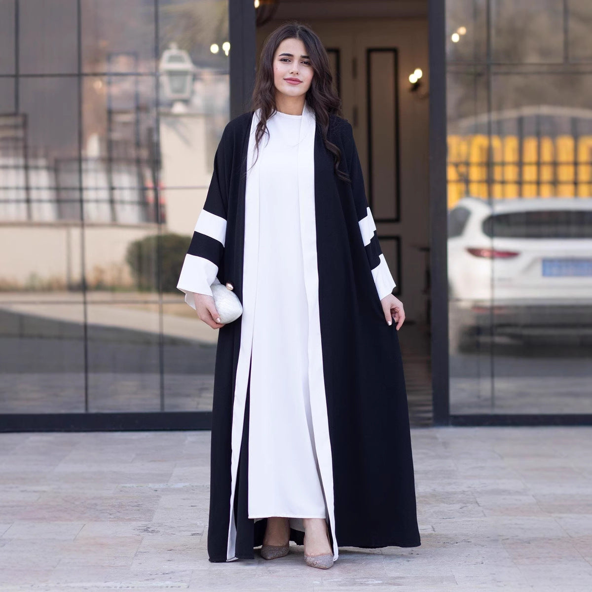 Color-Block Long Dress Jacket With Elegant Patchwork Detail For Women