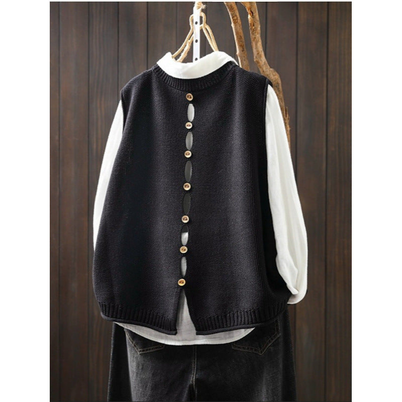 Back-Button Loose Fit Viscose Knit Sleeveless Commuter Vest