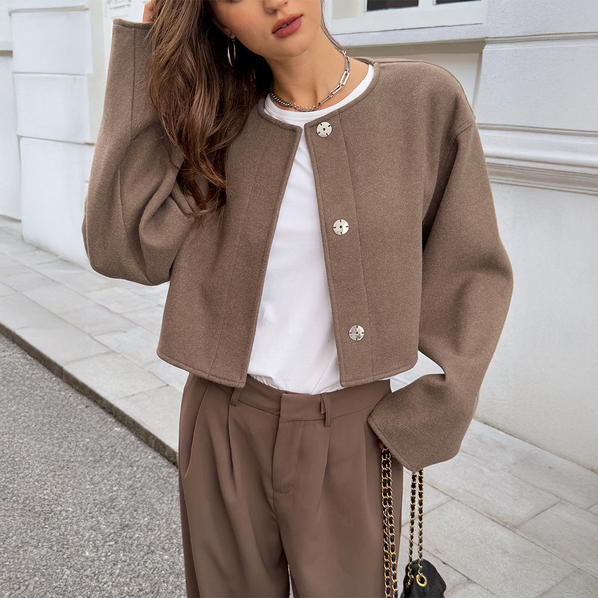 Camel Lapel Non-Iron Long Sleeve Jacket For Women