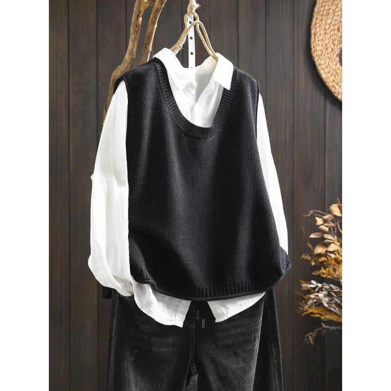 Back-Button Loose Fit Viscose Knit Sleeveless Commuter Vest