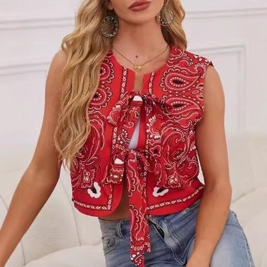Tie-Dye Printed Round Neck Slim Fit Sleeveless Cotton Vest