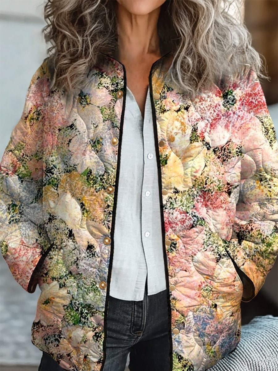 Women's Digital Floral Cotton Padded Jacket With Space Cotton Fill
