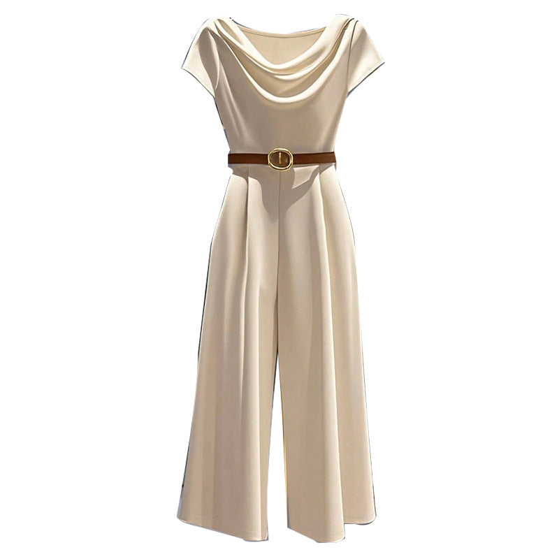 Elegant Satin Wide Leg Jumpsuit With Quarter Sleeves