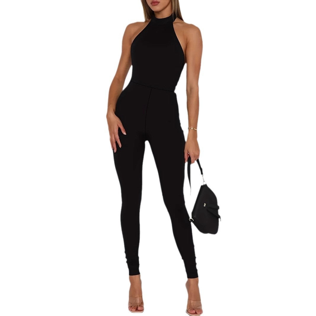 Halter Backless Slim Fit Jumpsuit With Tight Pants