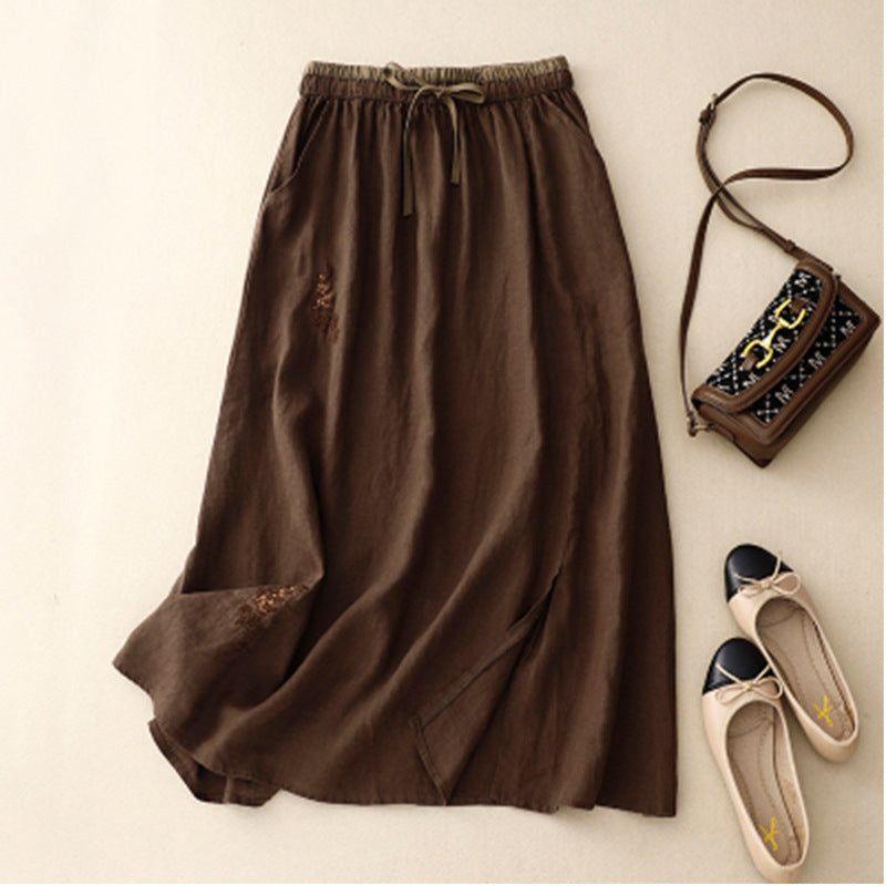 Women's Color Block Ruffle Midi Skirt With Elastic Waist
