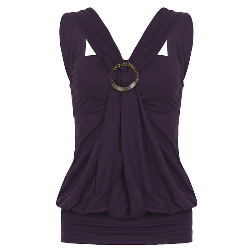 Deep V-Neck Slim Fit Sleeveless Vest With Elegant Ring Detail