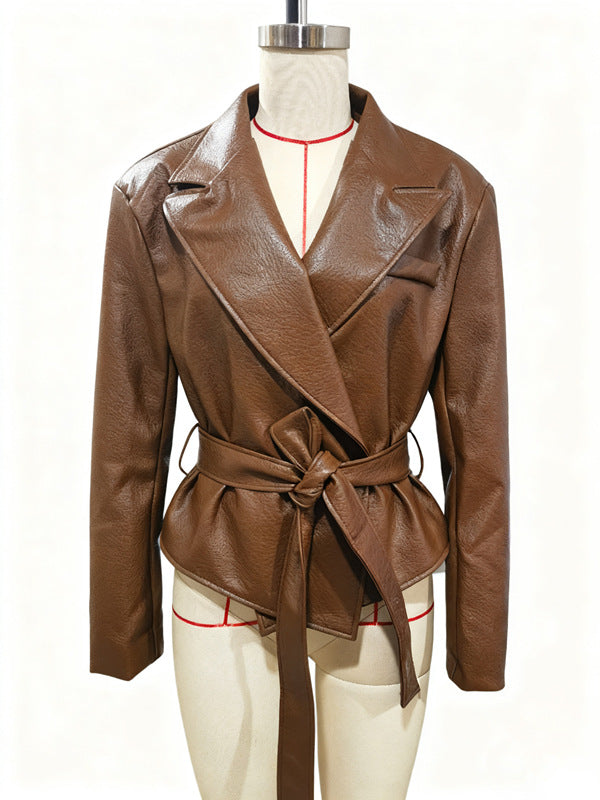 Strapped Temperament Faux-Leather Motorcycle Jacket For Women