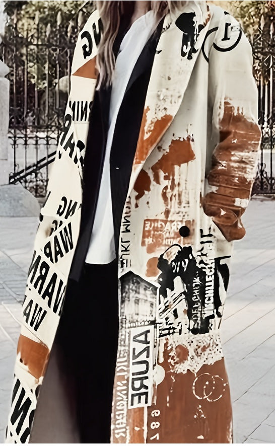 Women's Long Sleeve Oversized Woolen Overcoat With Classic Lines