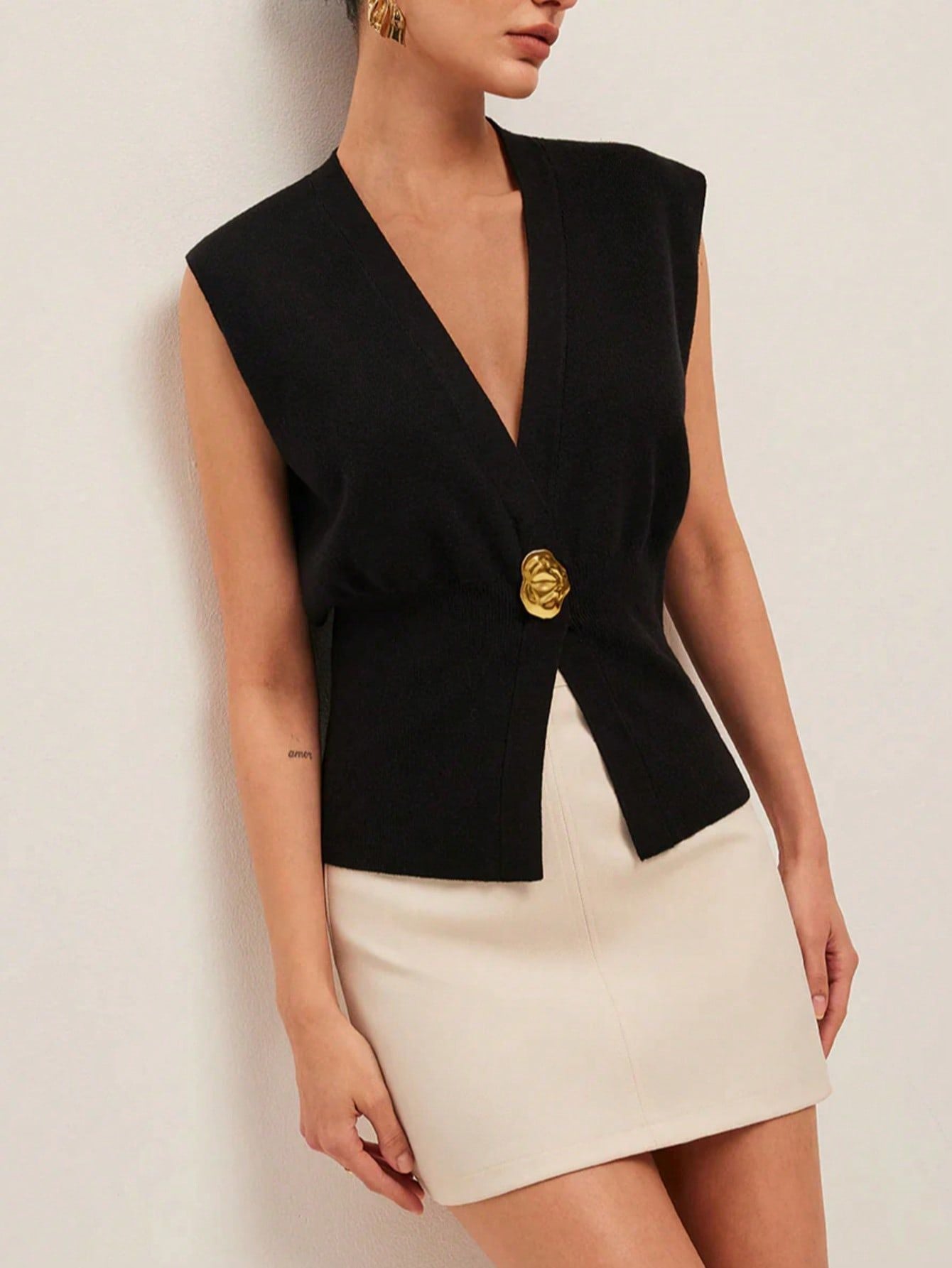 Black Casual Knit Vest Top For Women