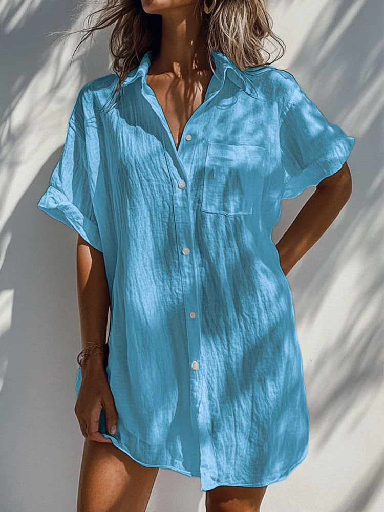 Women's Long Multi-Color Cotton Cardigan Shirt With Pockets