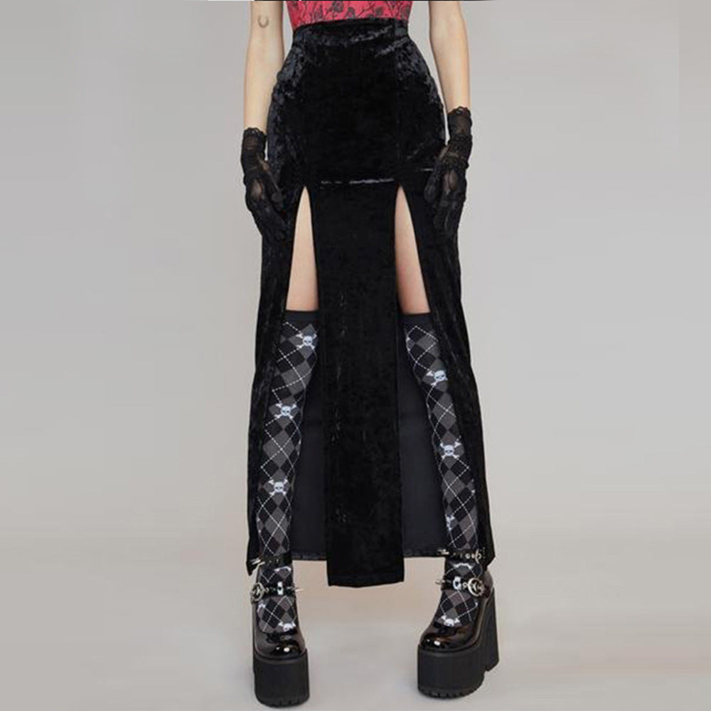 Street Rock High Slit Maxi Skirt For Autumn Winter Nights
