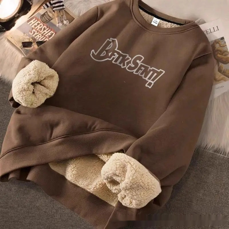 Crew Neck Long Sleeve Pullover Hoodie With Loose Fit