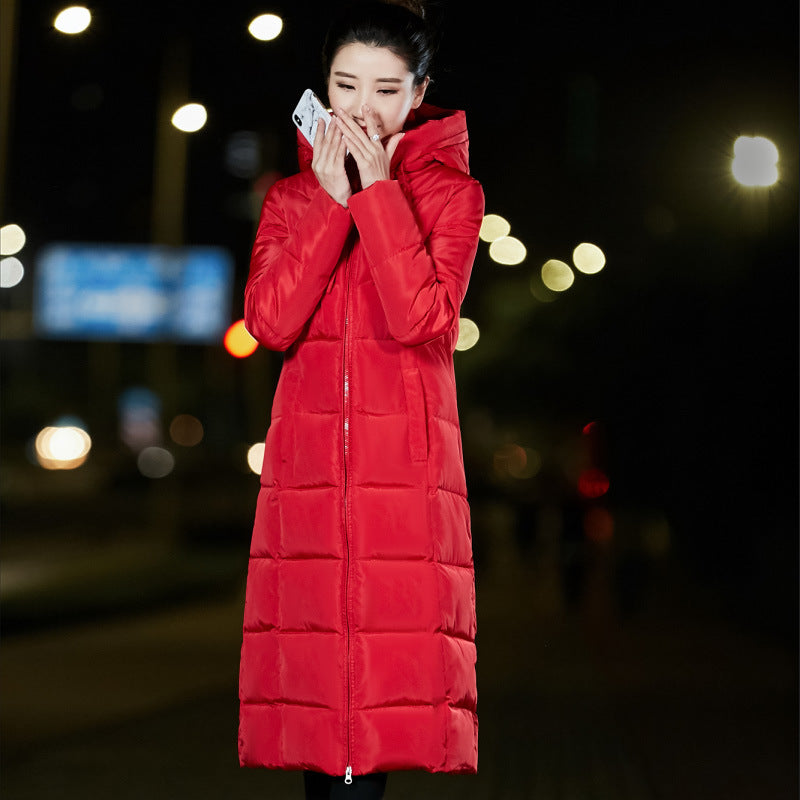 Dongdaemun Style Long Down And Cotton Padded Jacket For Women