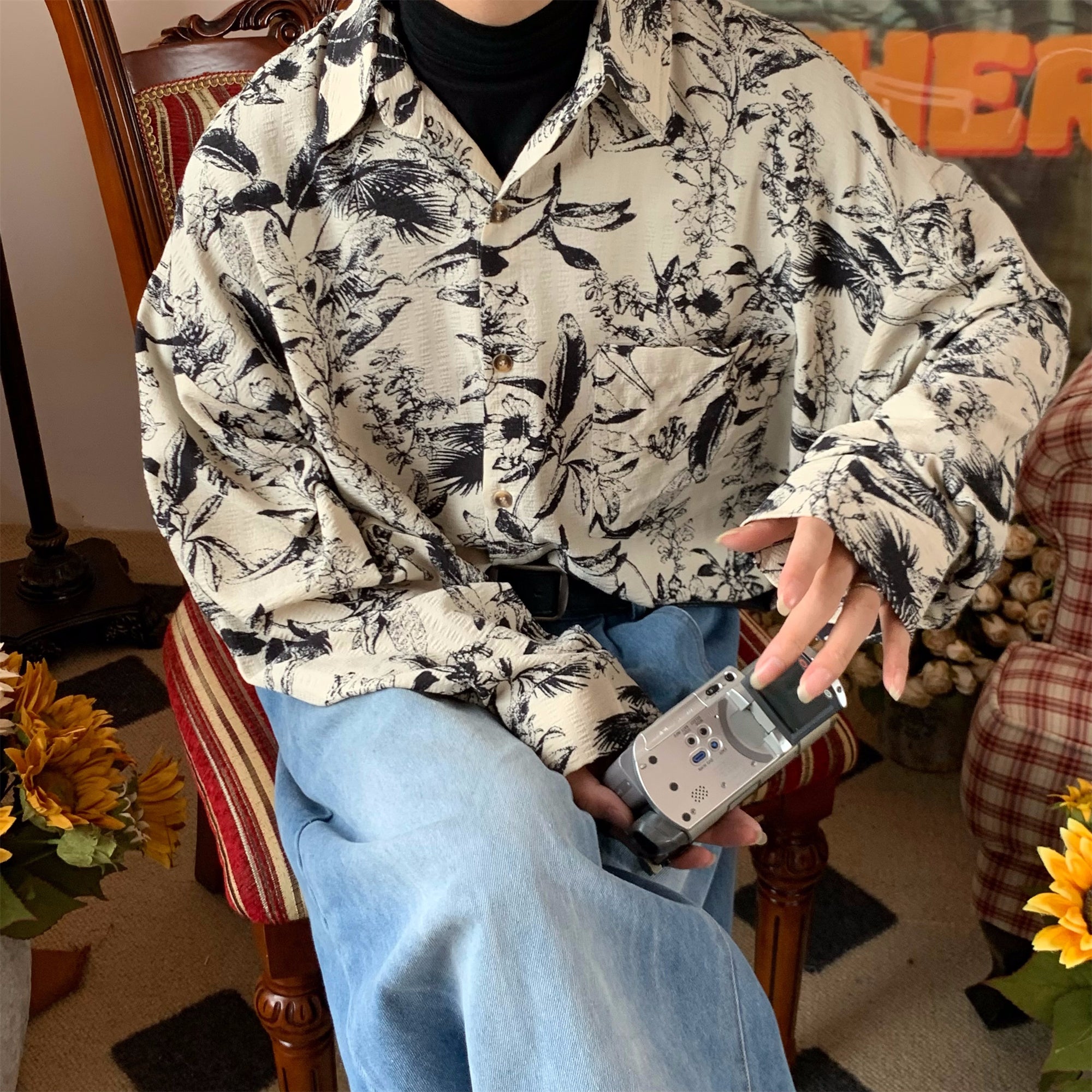 Vintage Printed Long Sleeve Shirt For Stylish Everyday Wear
