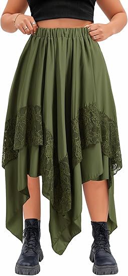Renaissance Tiered Mid Length Pleated Skirt With Asymmetrical Hem