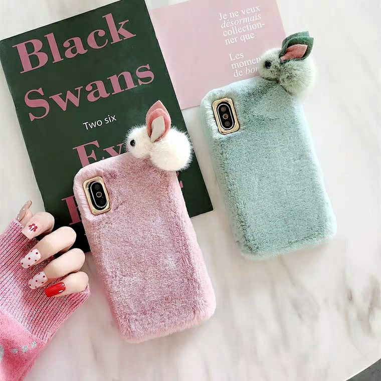 Plush Furry Phone Case With Soft Rabbit Hair Finish