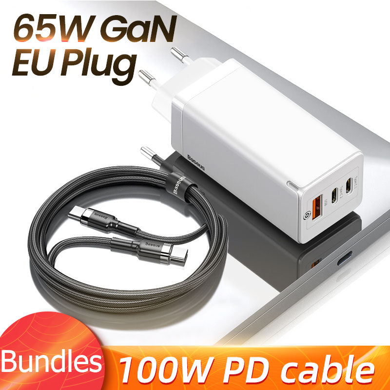 65W Triple-Port Fast Charger With Type?C And USB Outputs