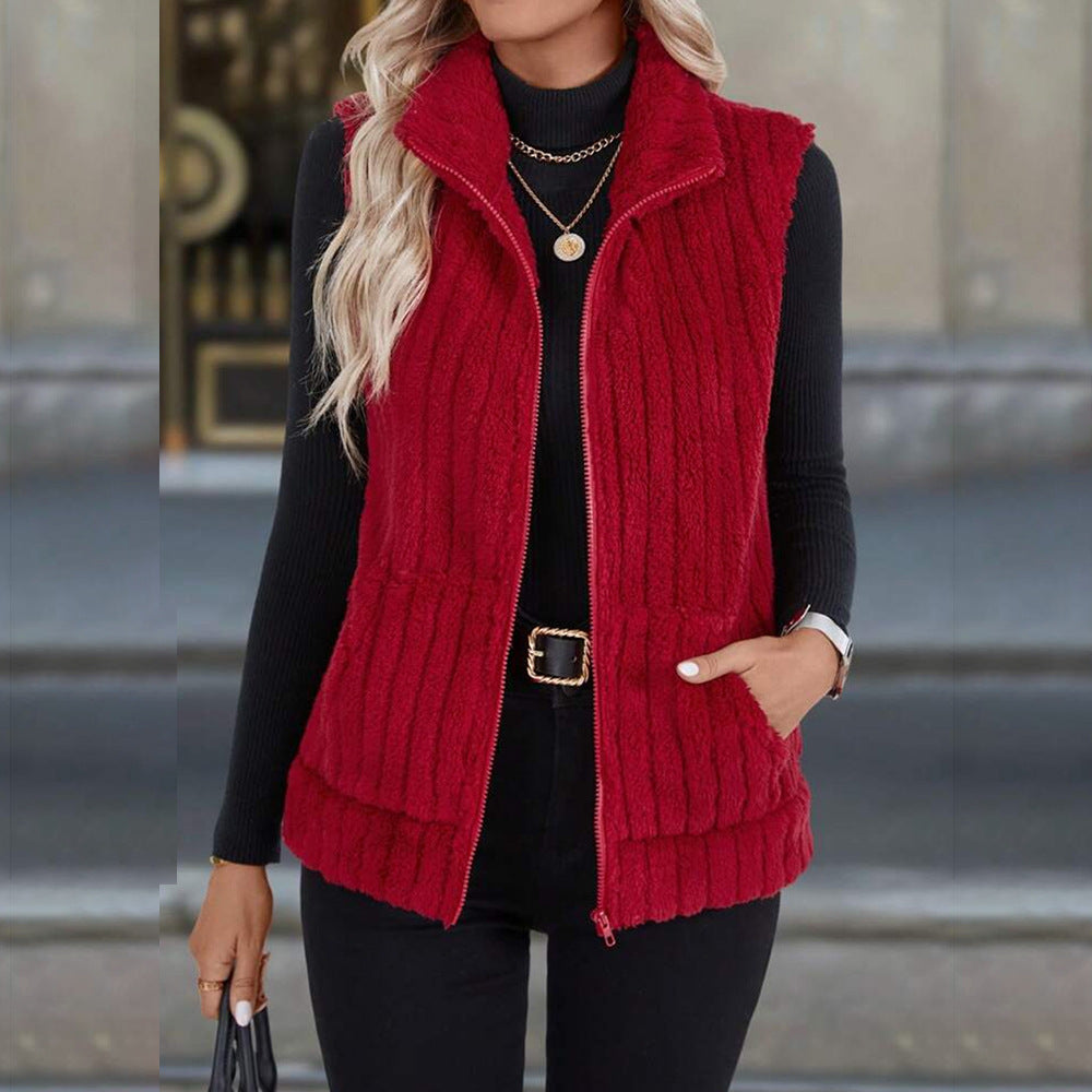 Versatile Lapel Zip Vest Top For Casual Street Style