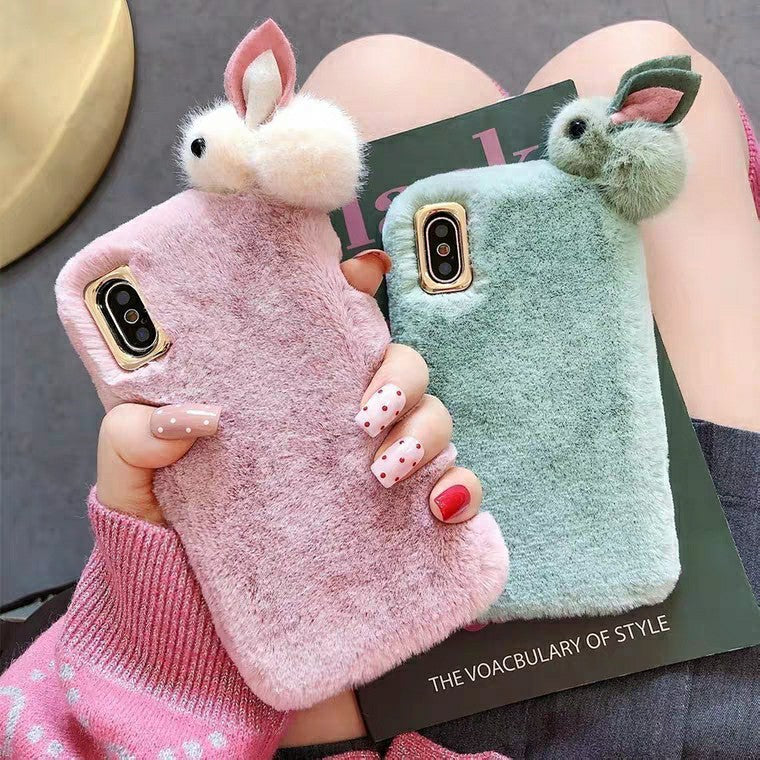 Plush Furry Phone Case With Soft Rabbit Hair Finish