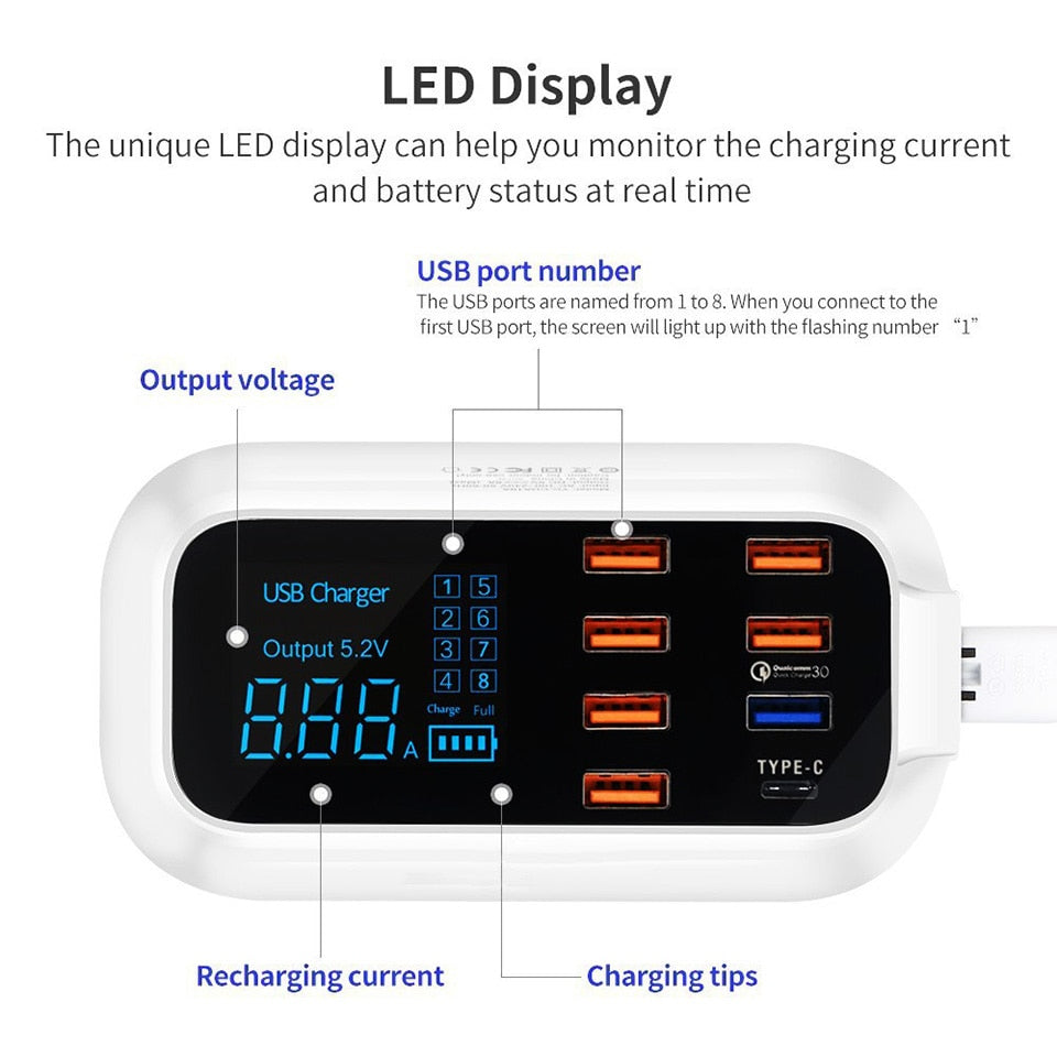 8?Port Quick Charge 3.0 USB Charging Station With LED Display