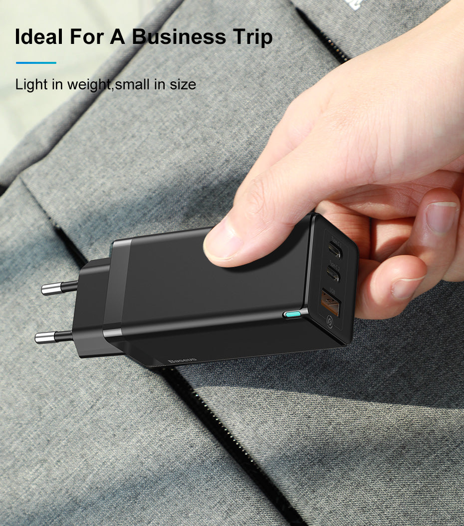 65W Triple-Port Fast Charger With Type?C And USB Outputs