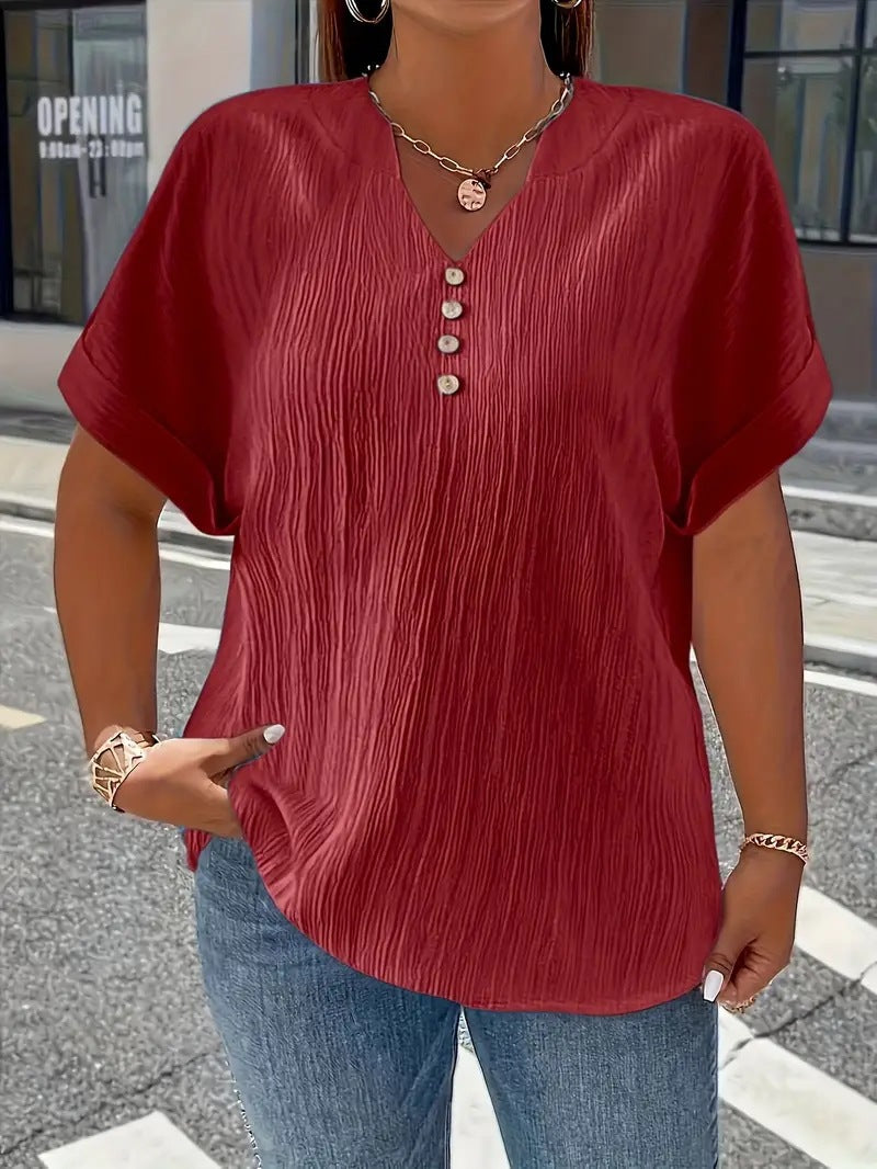 Lightweight V-Neck Short Sleeve Slim Fit Summer Casual Blouse