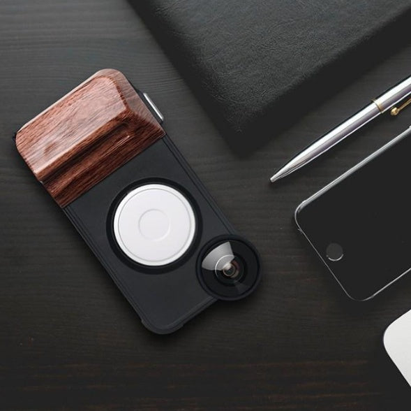 Phone Case With Built?In Fill Light And Clip?On Lens Support