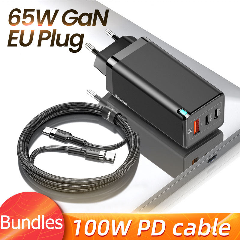 65W Triple-Port Fast Charger With Type?C And USB Outputs