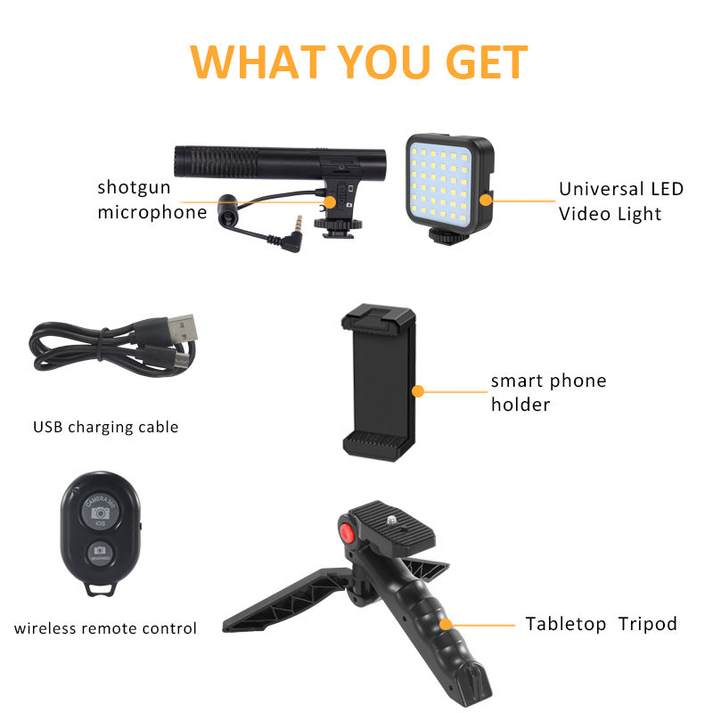 Desktop Tripod Light Set With Condenser Microphone For Recording