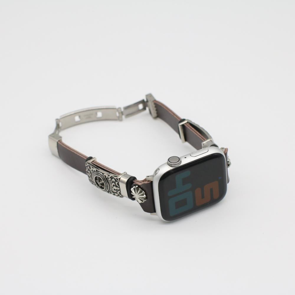Retro Embossed Leather Replacement Watch Band For Smartwatch Models