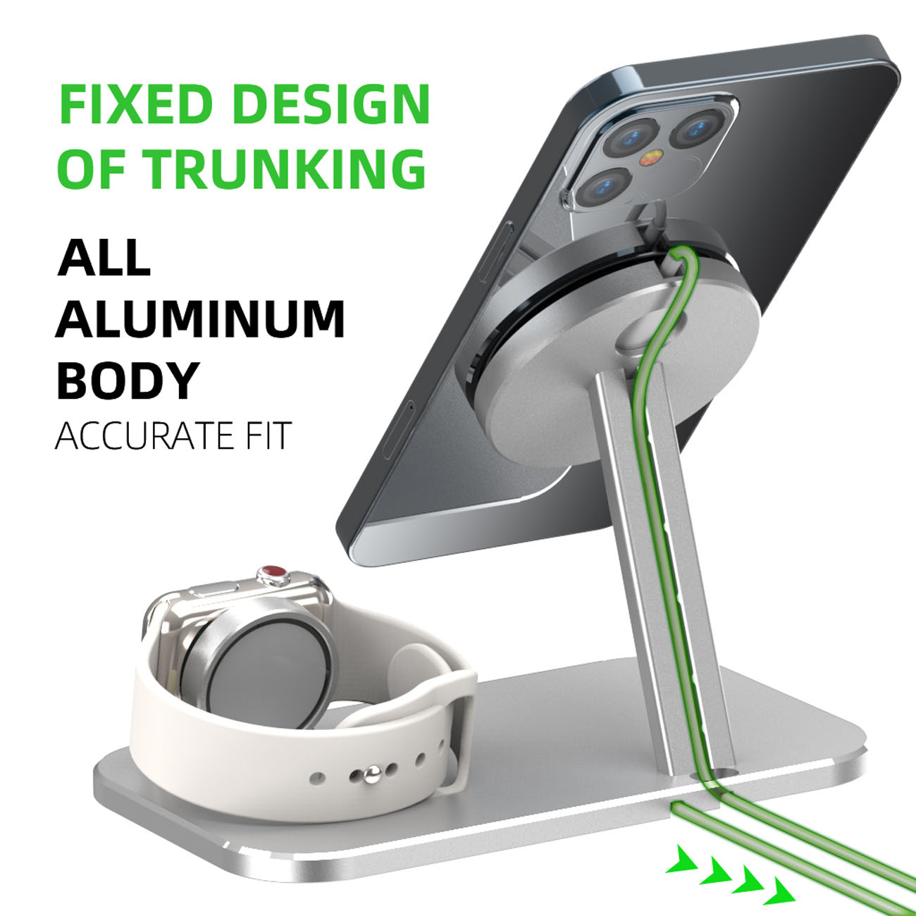 Alloy Desktop Charging Stand For Phones Cables And Smartwatches
