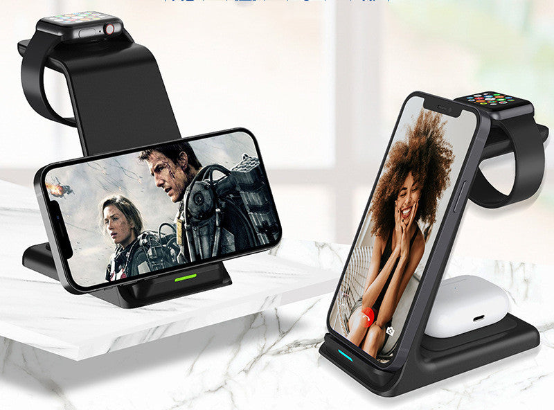 Vertical 15W Three?in?One Wireless Charging Stand With Dual Coils