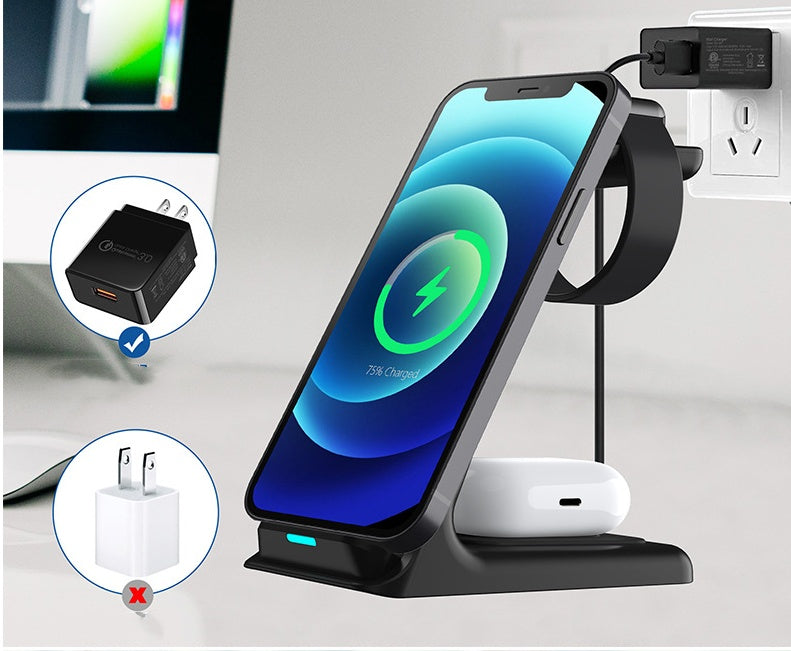 Vertical 15W Three?in?One Wireless Charging Stand With Dual Coils