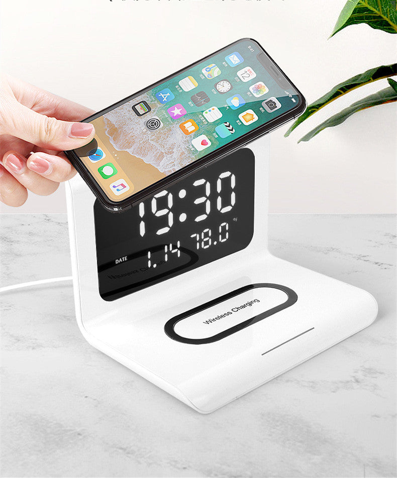 10W Wireless Charging Alarm Clock With Calendar, Temperature, and Humidity Display