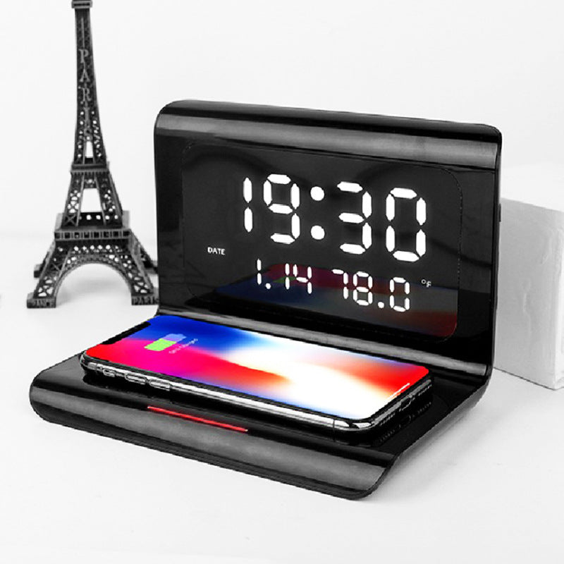 10W Wireless Charging Alarm Clock With Calendar, Temperature, and Humidity Display