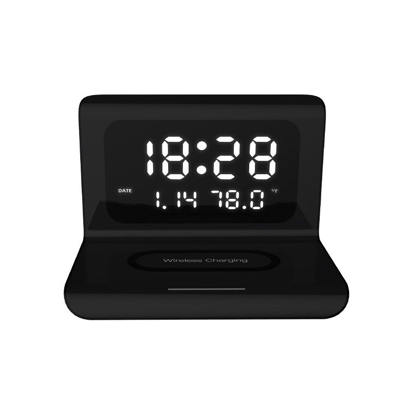 10W Wireless Charging Alarm Clock With Calendar, Temperature, and Humidity Display