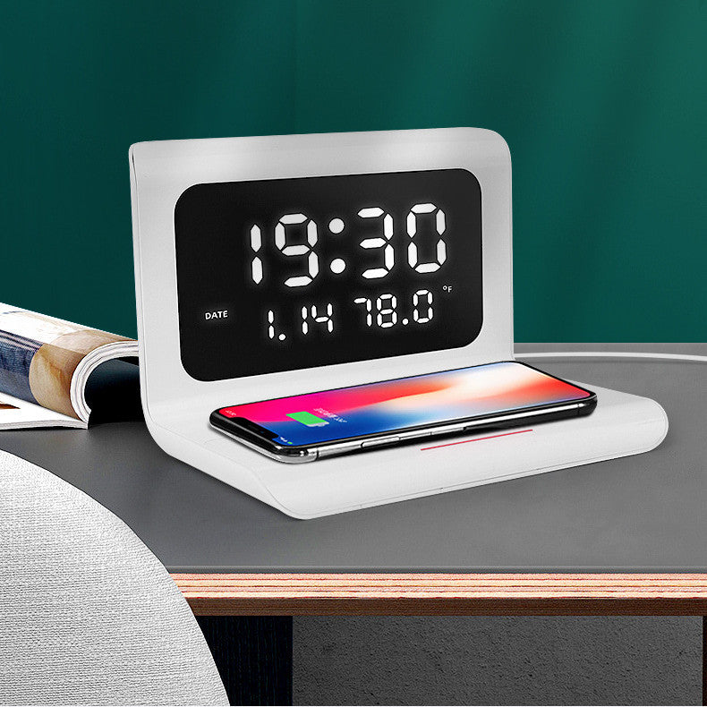 10W Wireless Charging Alarm Clock With Calendar, Temperature, and Humidity Display