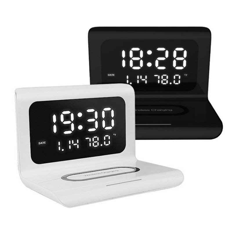 10W Wireless Charging Alarm Clock With Calendar, Temperature, and Humidity Display