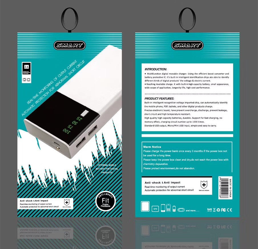 20000mAh High?Capacity Portable Power Bank With Durable Plastic Shell