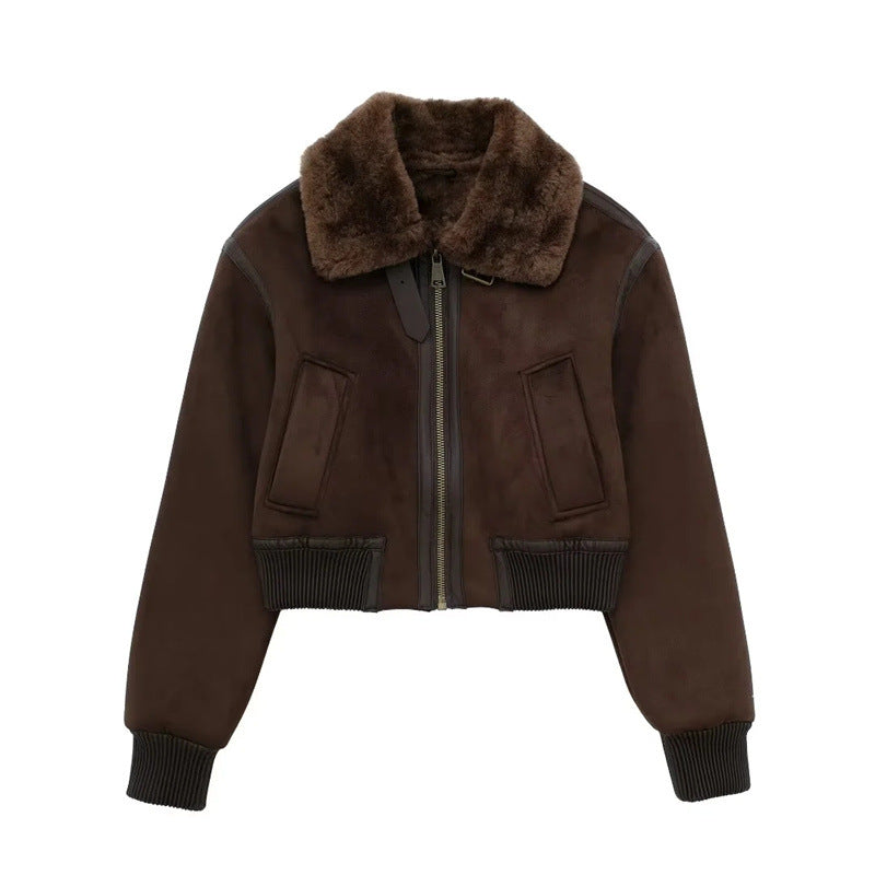 Reversible Fur Motorcycle Jacket Women's Double-Sided Warm Layer Coat