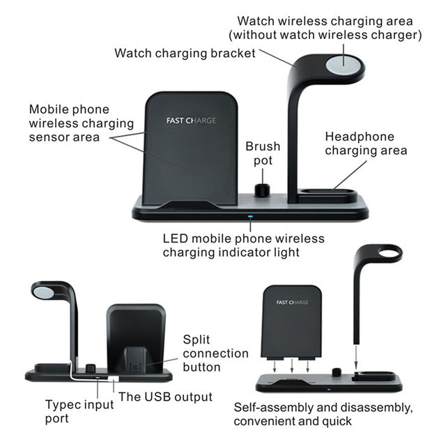 Multi?Device Wireless Charging Bracket With USB Output and Indicator Light