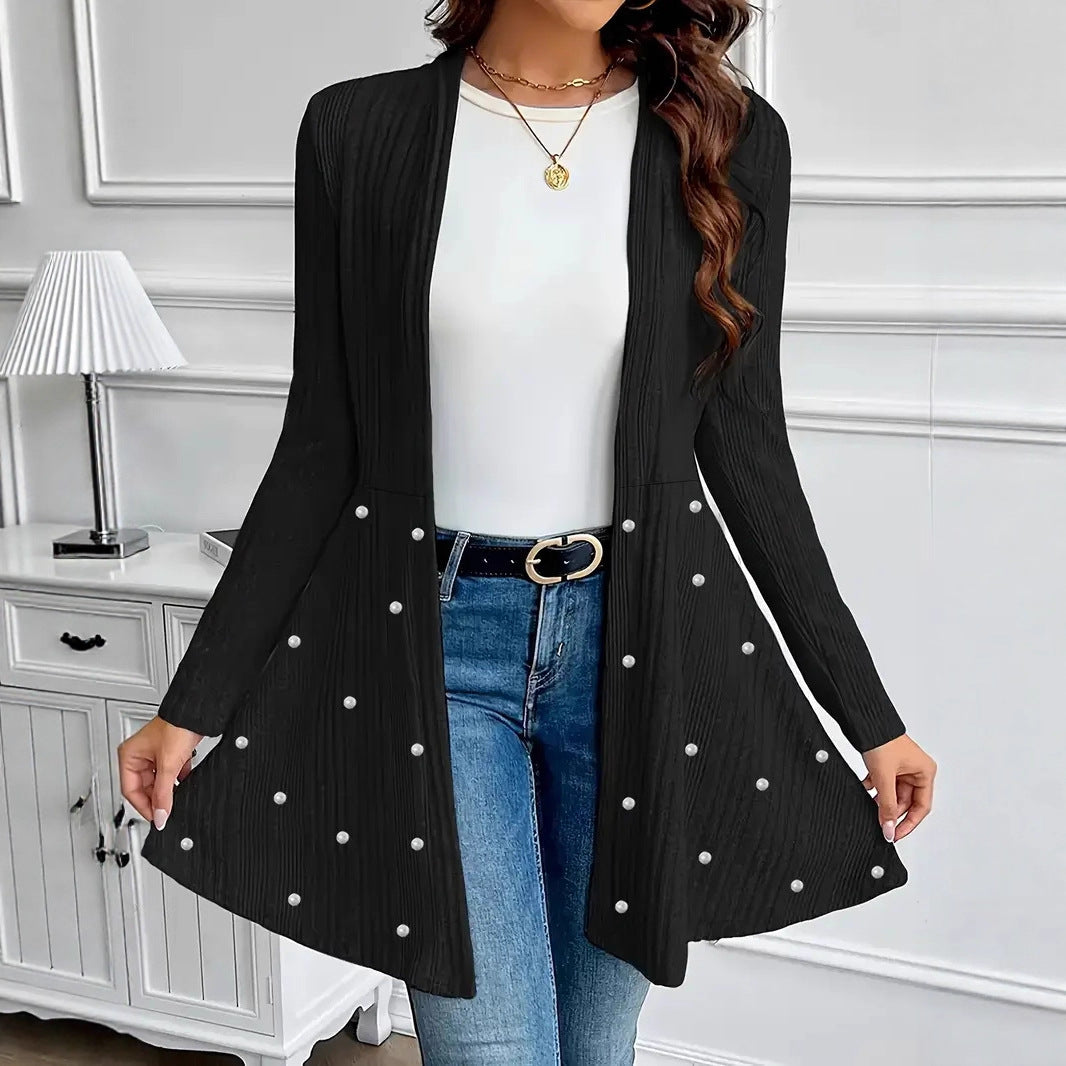 Beaded Knit Cape Jacket For Elegant Commuting And Evening Wear