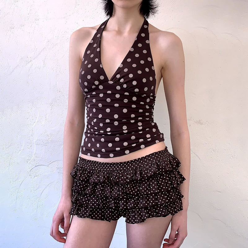 Polka Dot Halter Neck Bodycon Tank Top For Women