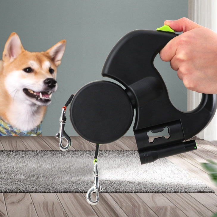Retractable Reflective Dual Dog Leash With LED Lights