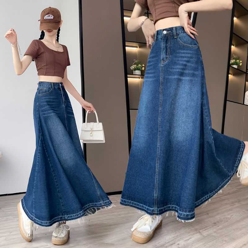 High Waisted Slim Fit Denim Midi Skirt With Draped Detail