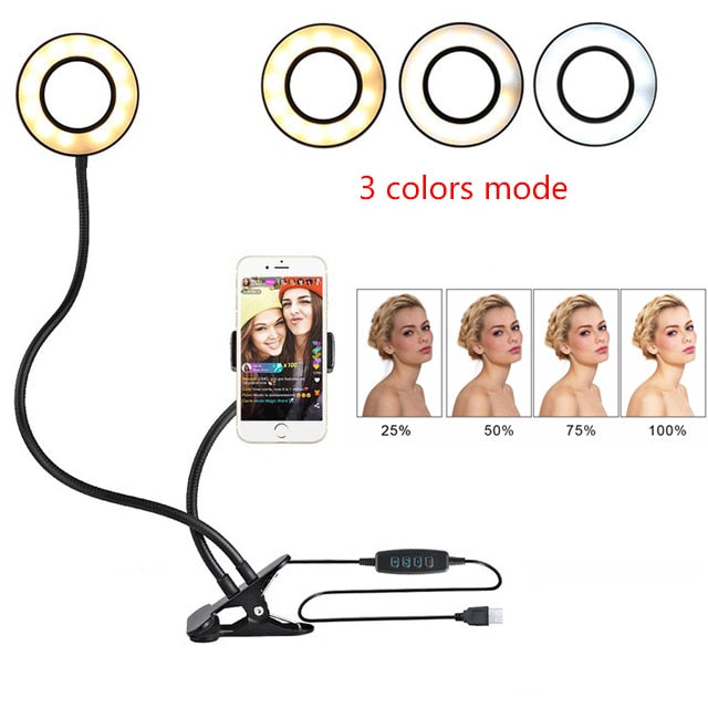 Adjustable LED Selfie Ring Light With Desk Clamp For Makeup And Live Use